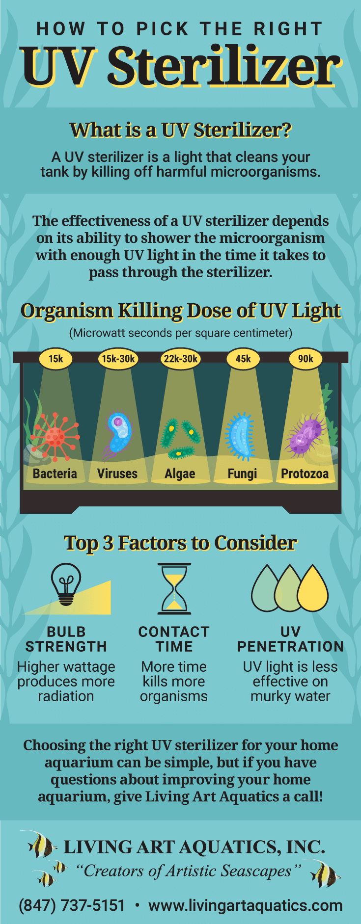 Image of the different benefits of UV Sterilization lights for your aquarium.