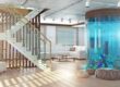 Room in a luxury home with a cylindrical aquarium